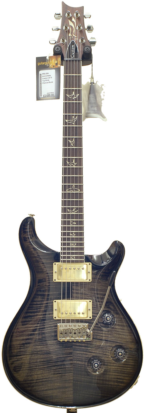 PRS 25th Anniversary Custom 24 10 Top Birds Charcoal Burst Wide Thin
