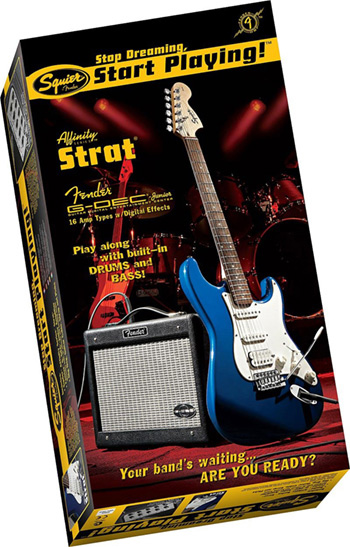 Squier Stop Dreaming Start Playing Strat Pack HSS Black inc G-Deck Junior