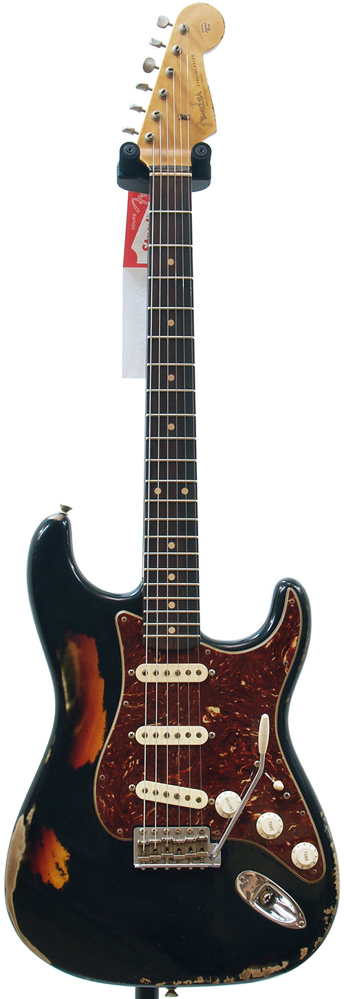 Fender Custom Shop 60's Strat Heavy Relic Black over Sunburst Tortoise Guard 9.5