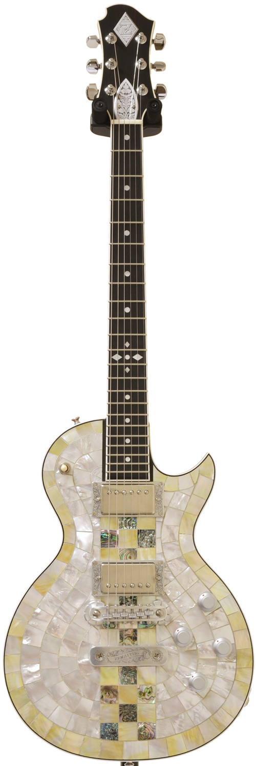 Zemaitis PF-500 Checker Pattern Yellow/White Pearl front