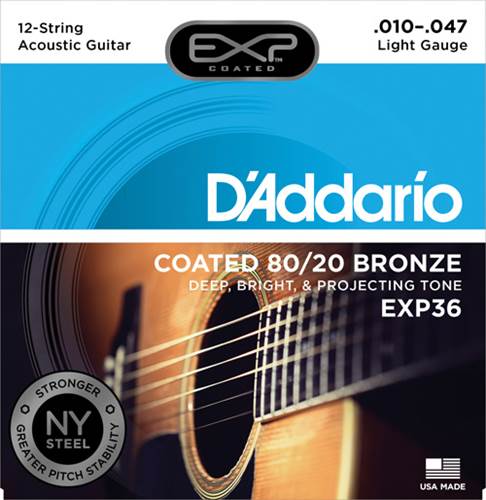 D'Addario EXP36 Coated 80/20 Bronze Light 12-String Acoustic 10-47