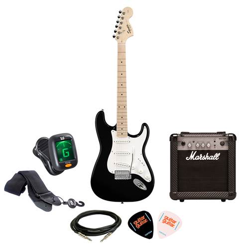 Squier Affinity Stratocaster Black with Marshall MG10CF Package