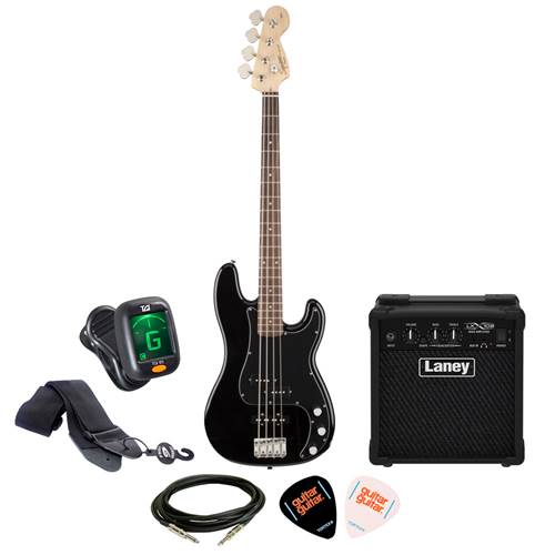 Squier Affinity PJ Bass Black with Laney LX10B Package