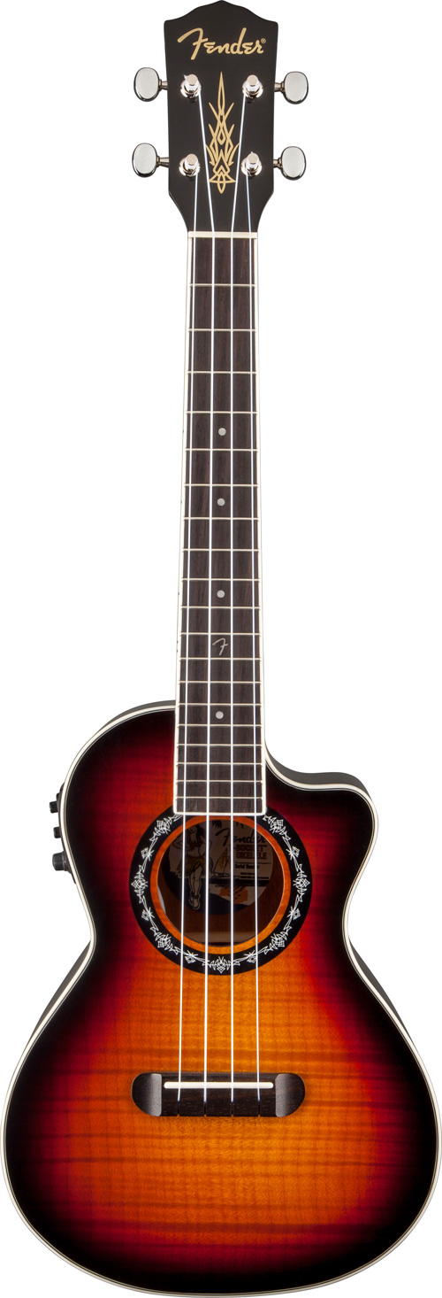 Fender T-Bucket Tenor Uke Flame Maple Top Mahogany Back and Sides 3 Colour Sunburst with Fishman Kula