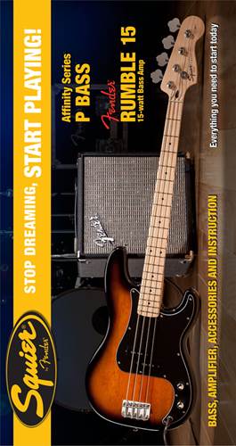 Squier Start Playing P-Bass Brown Sunburst Pack With Rumble 15 Amp