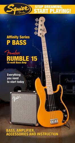 Squier Start Playing P-Bass Butterscotch Blonde Pack With Rumble 15 Amp