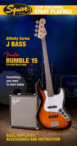 Squier Start Playing Jazz Bass Brown Sunburst Pack With Rumble 15 Amp