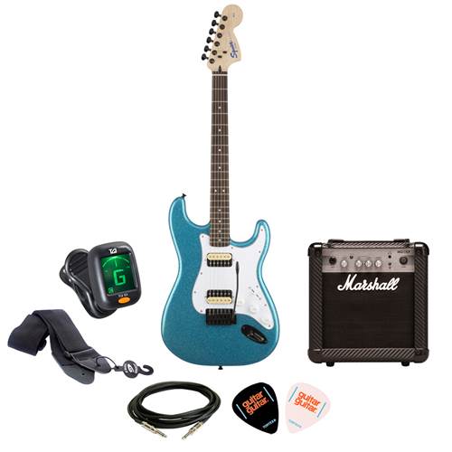 Squier Affinity Strat Candy Blue Sparkle with Marshall MG10CF Package