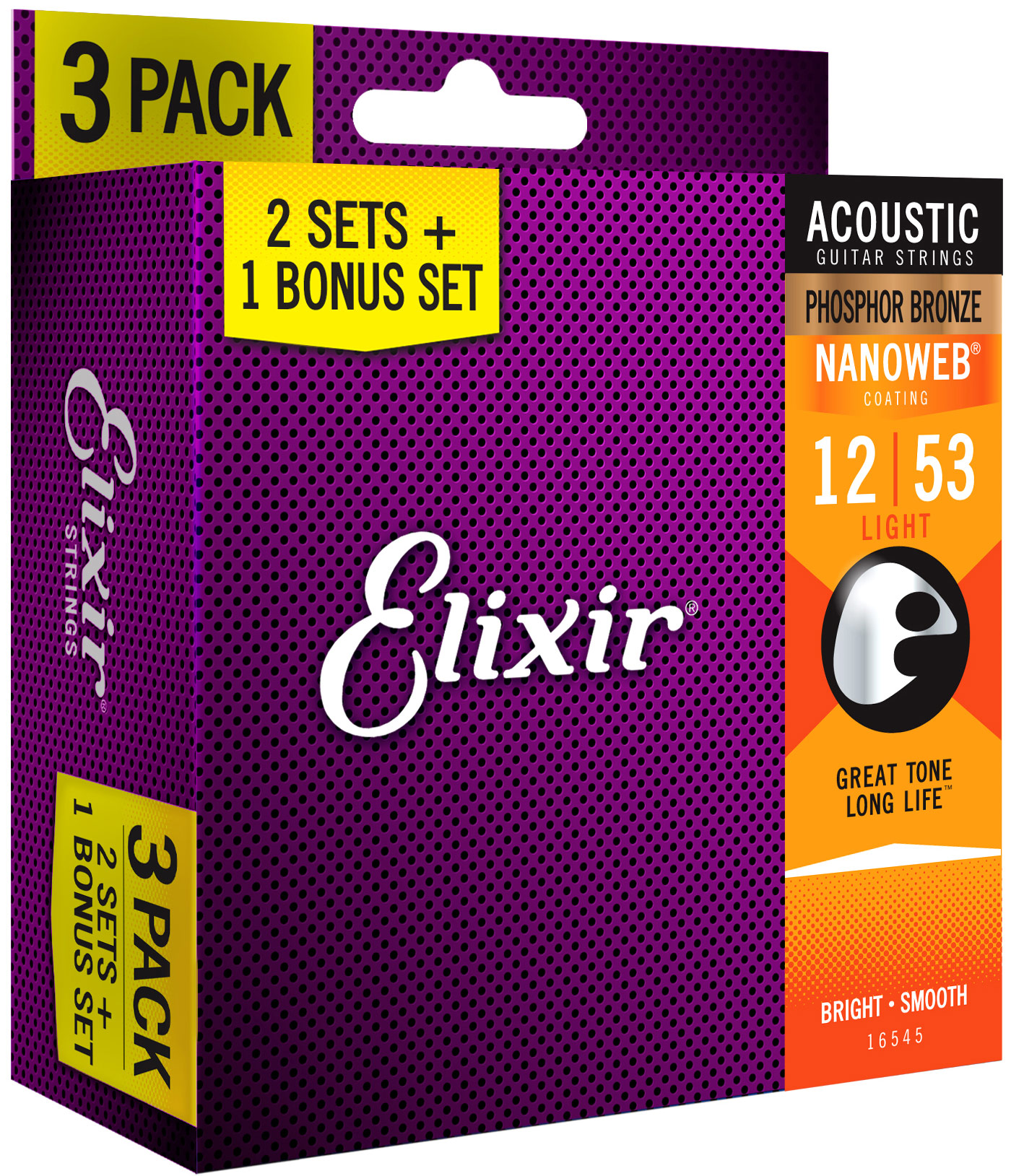 Elixir Acoustic Phosphor Bronze Nanoweb Light 12-53 3 Pack