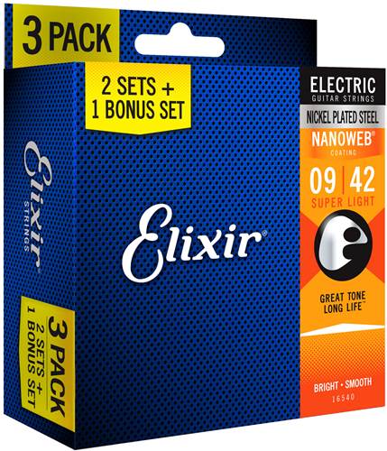 Elixir Electric Nanoweb Super Light 9-42 3 Pack