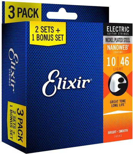 Elixir Electric Nanoweb Light 10-46 3 Pack