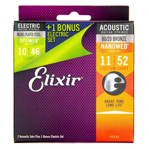 Elixir Nanoweb Acoustic Custom Light 11-52 x2 and Optiweb Electric 10-46