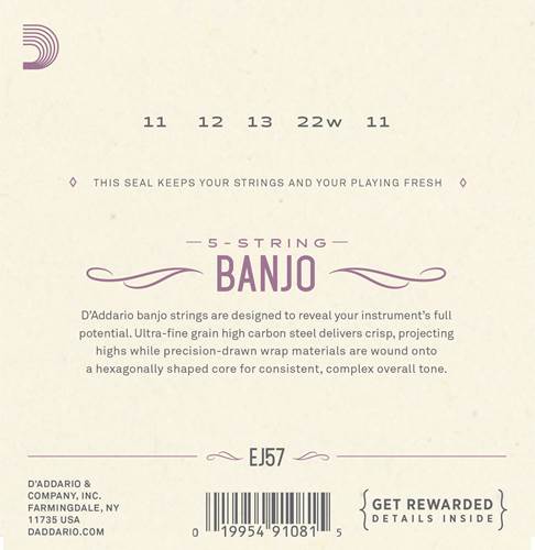 D'Addario EJ57 Custom Medium 5-String Banjo 11-22 D'Addario EJ57 Custom Medium 5-String Banjo 11-22