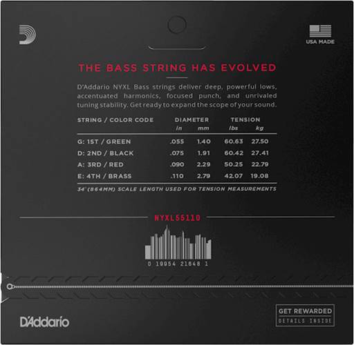 D'Addario NYXL55110, Bass Set Long Scale, Heavy, 55-110 D'Addario NYXL55110, Bass Set Long Scale, Heavy, 55-110