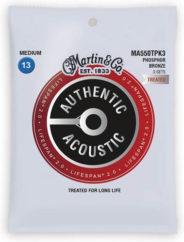 Martin Authentic Acoustic - LifeSpan 2.0 - Phosphor Bronze 3 Pack Medium (13-56)