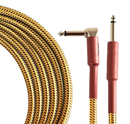 TOURTECH TTGC-20-BTW-SR 6m/20ft Braided Tweed  Straight to Angled Guitar Cable