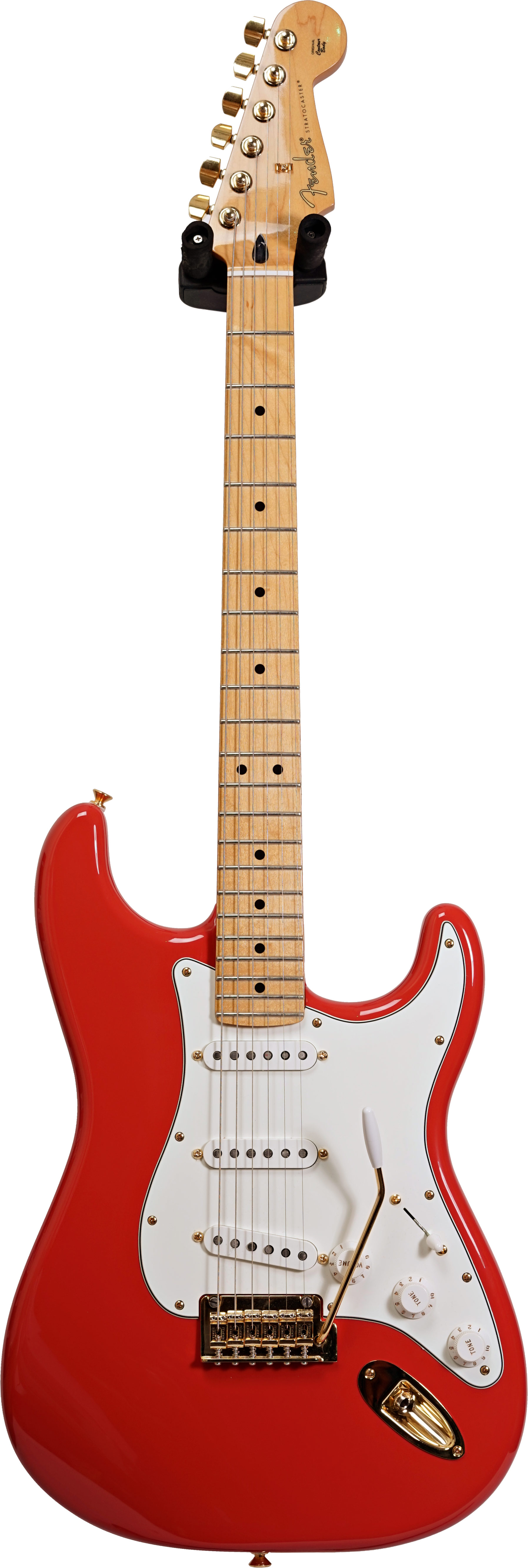 Red fender store stratocaster guitar