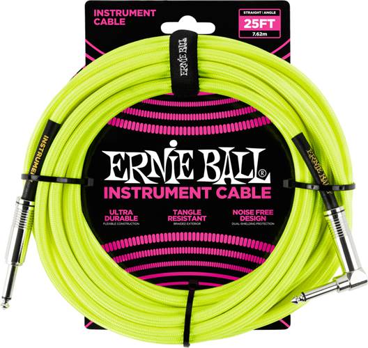 Ernie Ball 25Ft Straight-Angle Braided Neon Yellow