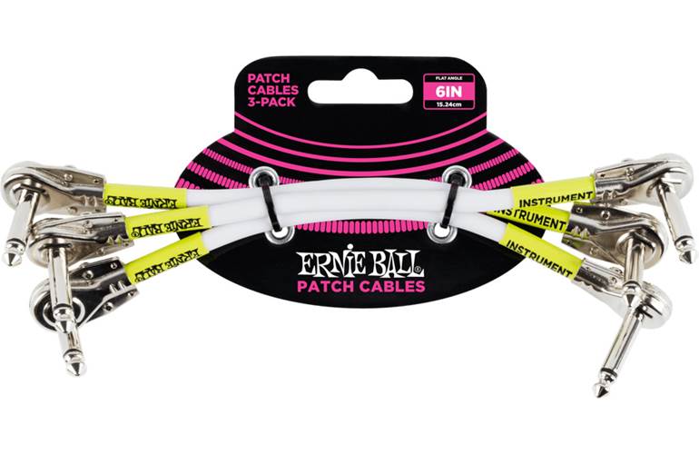 Ernie Ball 6in Pancake Patch Cable 3Pk White