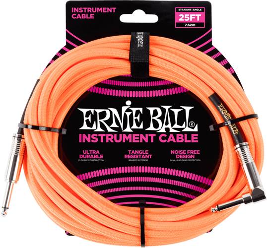 Ernie Ball 25Ft Straight-Angle Braided Neon Orange