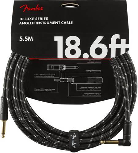 Fender Deluxe Series 18.6ft Straight/Angled Instrument Cable, Black Tweed