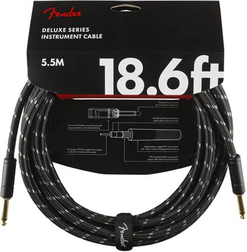 Fender Deluxe Series 18.6ft Straight Instrument Cable, Black Tweed