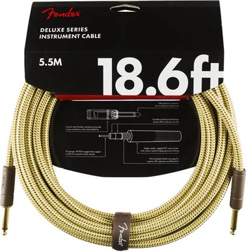 Fender Deluxe Series 18.6ft Straight Instrument Cable, Tweed