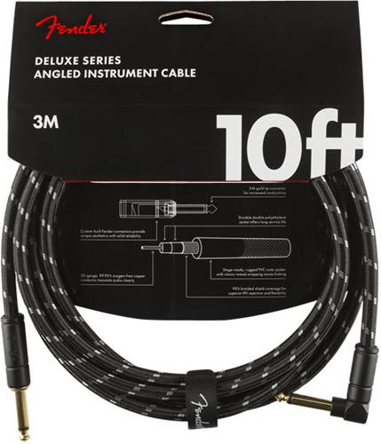 Fender Deluxe Series 10ft Straight/Angled Instrument Cable, Black Tweed