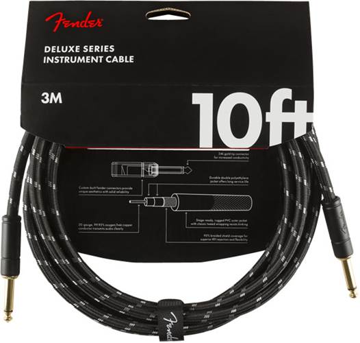 Fender Deluxe Series 10ft Straight Instrument Cable, Black Tweed