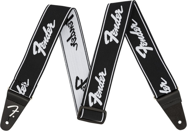 Fender Weighless Running Logo Strap, Black and White