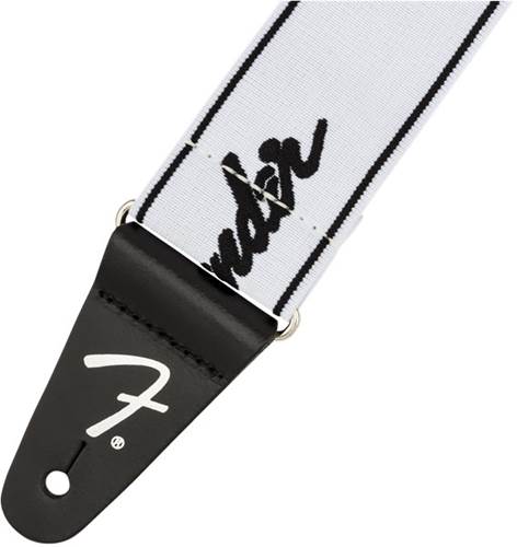 Fender Weighless Running Logo Strap, White and Black