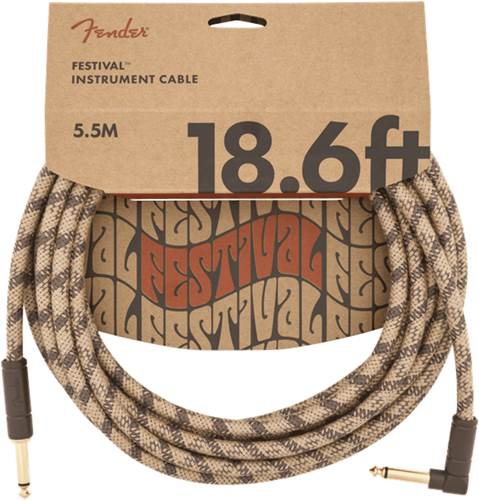 Fender Festival 18.6ft Instrument Cable, Brown Stripe Pure Hemp
