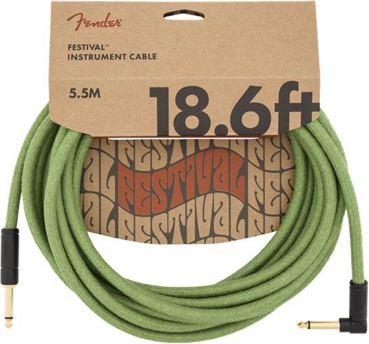 Fender Festival 18.6ft Instrument Cable, Green Pure Hemp