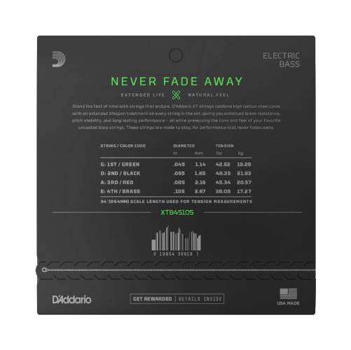 D'Addario XT Light Top/Medium Bottom Long Scale Bass Nickel Plated Steel 45-105 D'Addario XT Light Top/Medium Bottom Long Scale Bass Nickel Plated Steel 45-105