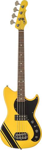 G&L USA Fallout Short Scale Bass Racing Yellow with Black Racing Stripe