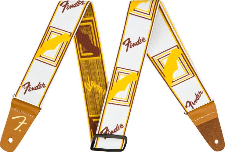Fender Weighless 2 Inch Monogrammed Strap White/Brown/Yellow