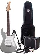 EastCoast GS100H Slick Silver (White Pickguard) Electric Guitar Pack