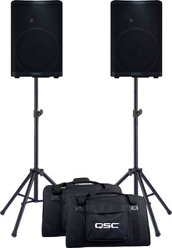 QSC CP12 Pair with Tote Bags and Stands