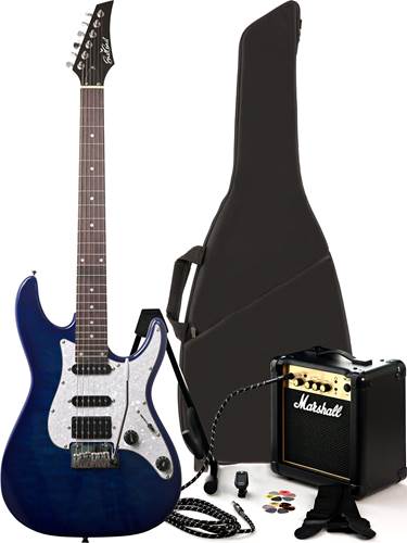 EastCoast GDT230 Blue Quilt an MG10 Electric Guitar Pack