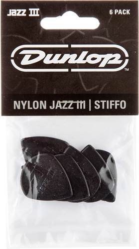 Dunlop 47P3S Nylon Jazz III Black Stiffo 1.38mm 6 Pick Play/Pack