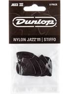 Dunlop 47P3S Nylon Jazz III Black Stiffo 1.38mm 6 Pick Play/Pack