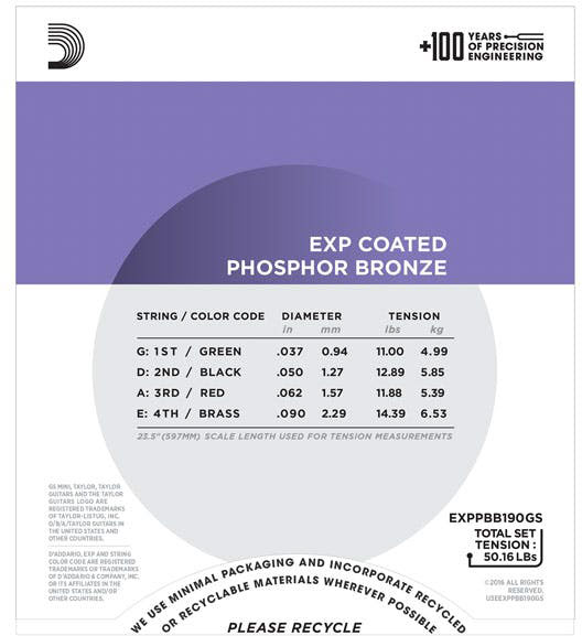 D'Addario Phosphor Bronze Acoustic GS Mini Bass Strings 37-90