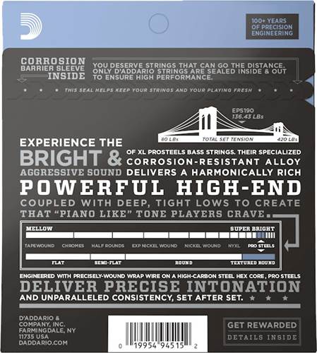 D'Addario EPS190 ProSteels Bass Custom Light 40-100 D'Addario EPS190 ProSteels Bass Custom Light 40-100