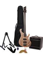 EastCoast B210 Natural Satin Fretless Bass Guitar Pack