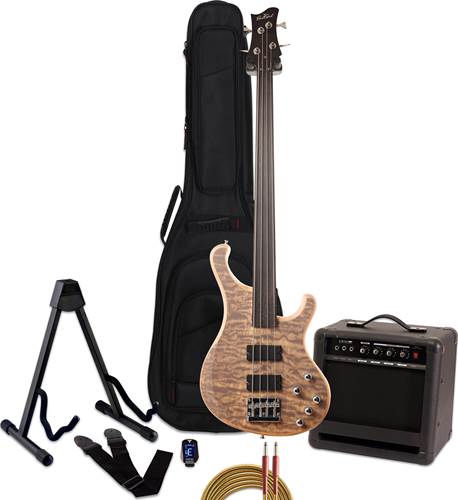EastCoast B210 Natural Satin Fretless Bass Guitar Pack