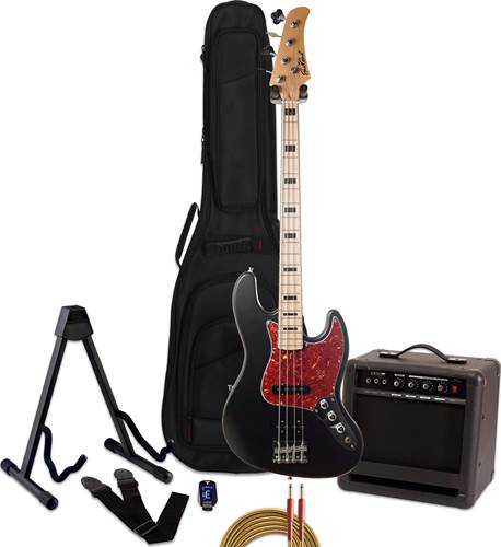 EastCoast GB200 Black Satin Bass Guitar Pack