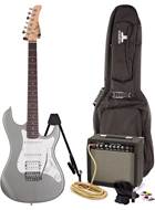 EastCoast GS100H Slick Silver White Pickguard Electric Guitar Pack