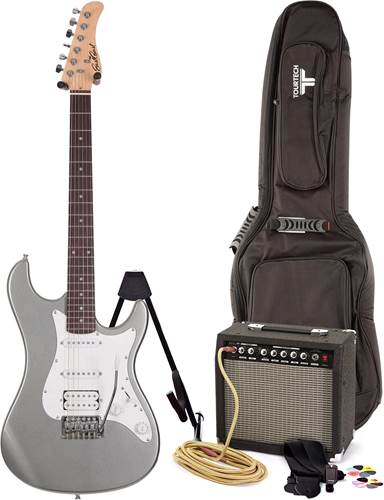EastCoast GS100H Slick Silver White Pickguard Electric Guitar Pack