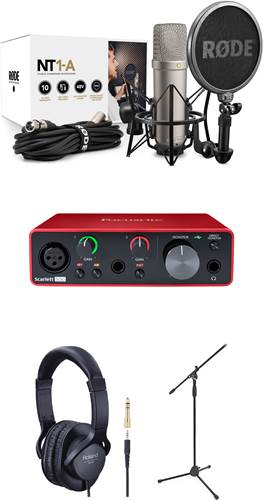 Rode NT1-A Vocal Recording Pack with Mic Stand, Headphones, and Focusrite Scarlet Solo 3rd Gen