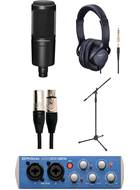 Audio Technica AT2020 Vocal Recording Pack with Mic Stand, Headphones, and Presonus Audiobox USB 96